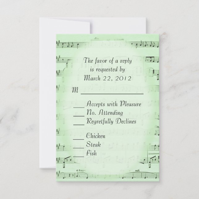 Mariage de musique Green RSVP avec menu (Devant)