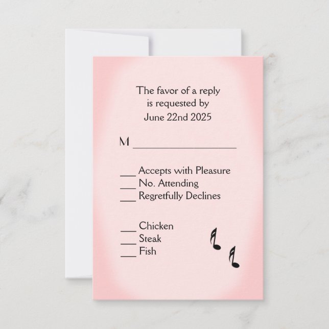 Mariage de musique rose RSVP Menu Choix (Devant)