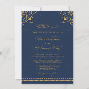 mariage de musulmans de marine et d'or Invitations
