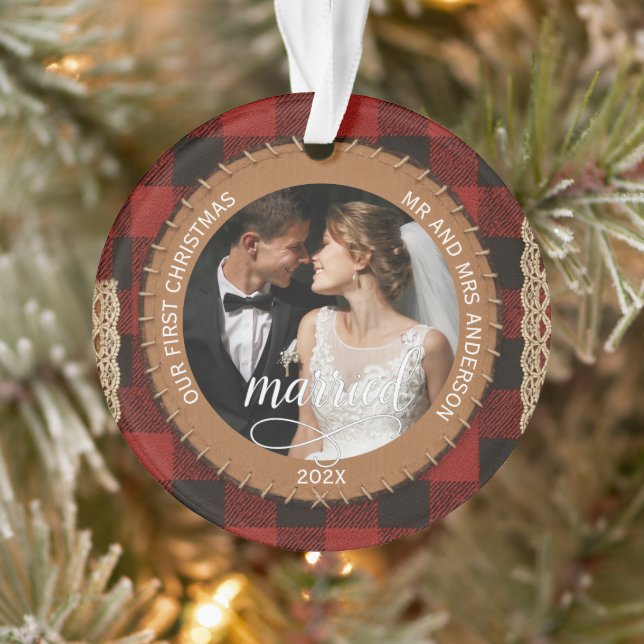 Mariage de Noël à carreaux Grain de Bois Rustique  (Arbre)