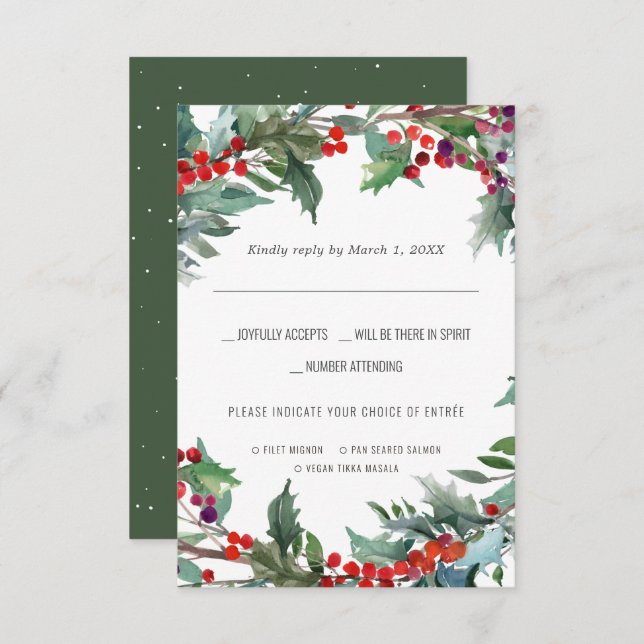 Mariage de Noël | Aquarelle RSVP avec choix de rep (Devant / Derrière)