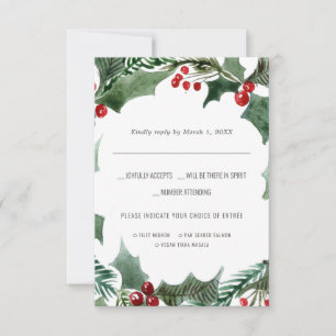 Mariage de Noël   Aquarelle RSVP avec choix de rep