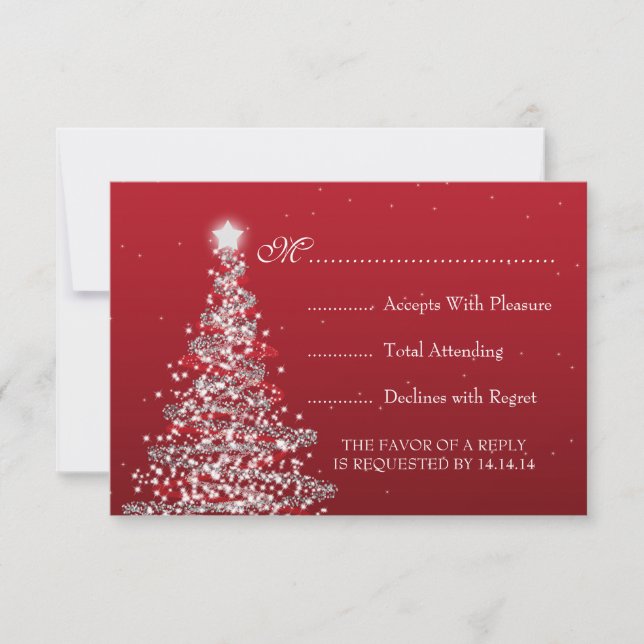 Mariage de Noël élégant RSVP Argent rouge (Devant)