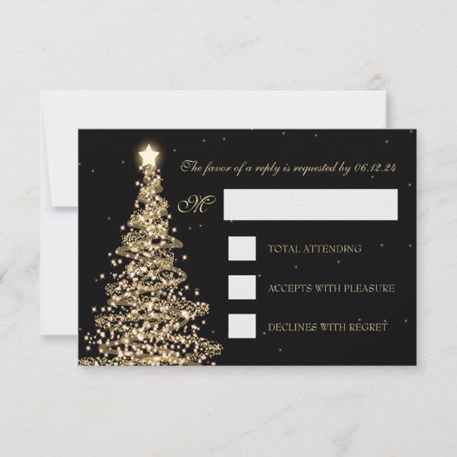 Mariage de Noël élégant RSVP Gold Black (Devant)