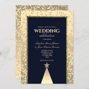 Mariage de Noël Marine et Gold Elegant Invitation