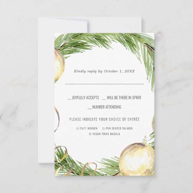 Mariage de Noël | Réponse RSVP aquarelle avec choi (Devant)