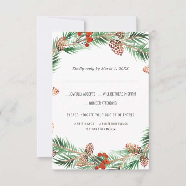 Mariage de Noël | Réponse RSVP aquarelle avec choi (Devant)