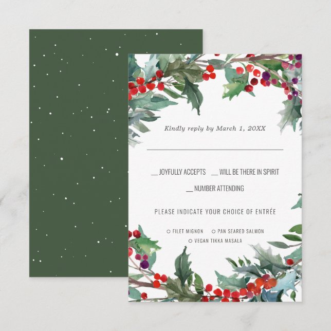 Mariage de Noël | Réponse RSVP aquarelle avec choi (Devant / Derrière)
