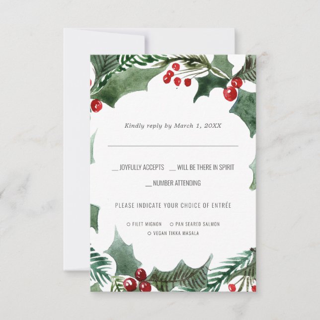 Mariage de Noël | Réponse RSVP aquarelle avec choi (Devant)