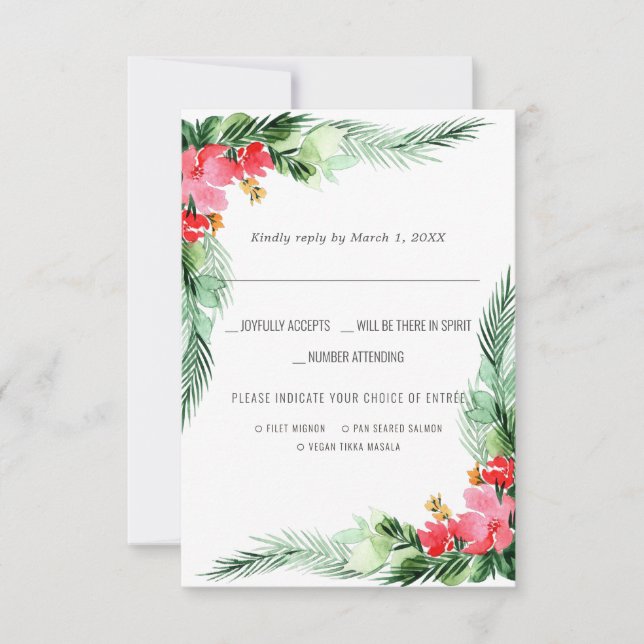 Mariage de Noël | Réponse RSVP aquarelle avec choi (Devant)