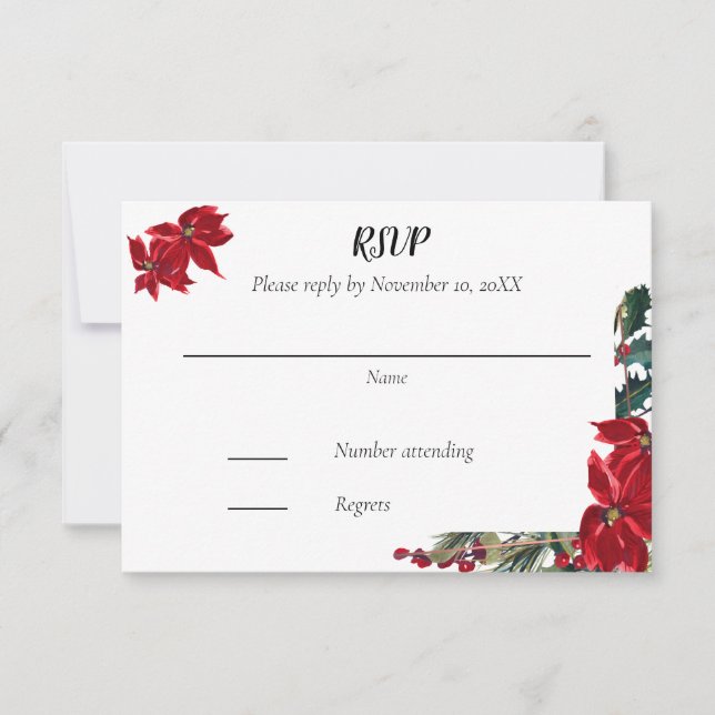 Mariage de Noël RSVP avec cadre Poinsettia (Devant)