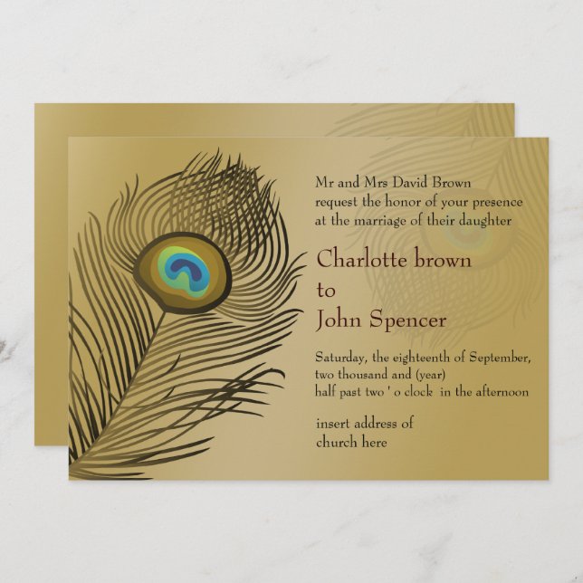 mariage de paon or Invitations (Devant / Derrière)