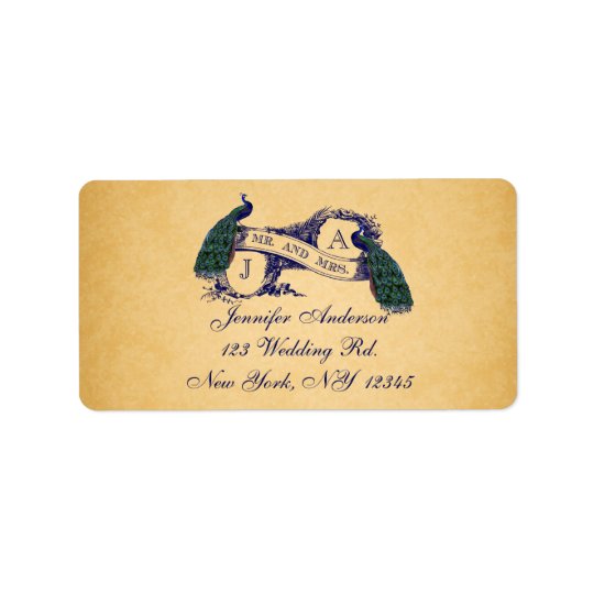 Mariage de papier vintage RSVP de paon bleu Étiquettes D’adresse