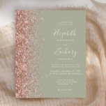Mariage de Parties scintillant d'or Rose Budget Sa<br><div class="desc">Le bord gauche de cette élégante faire-part de mariage moderne est orné d'une bordure rose en faux parties scintillant or. Le texte personnalisable combine écriture ivoirienne,  copperplate et polices italiques sur un arrière - plan vert sage. L'envers est assorti d'un design vert sauge et d'or rose.</div>
