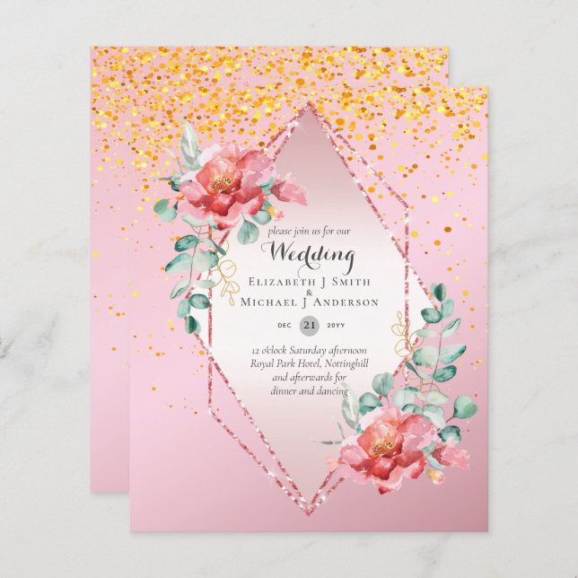 Mariage de Parties scintillant Red Floral Rose Gol (Devant / Derrière)