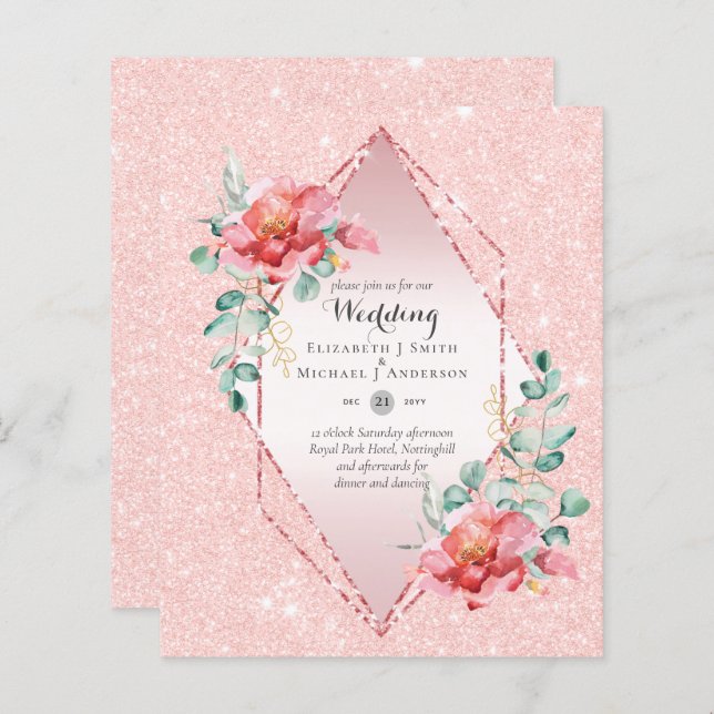 Mariage de Parties scintillant Red Floral Rose Gol (Devant / Derrière)