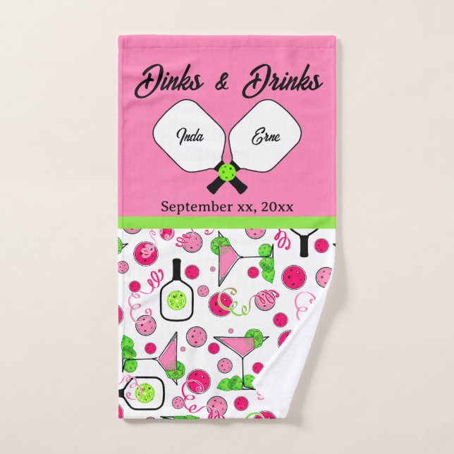 Mariage de Pickleball Dinks & Drinks Pink Cosmo (Serviette à main)
