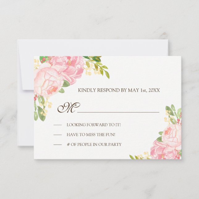 Mariage de pivoines roses romantiques RSVP (Devant)