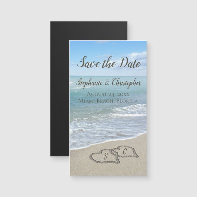 Mariage de plage Coeurs Monogrammes dans le sable (Devant / Derrière)