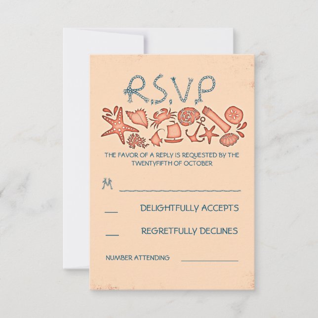mariage de plage de corail nautique cartes RSVP (Devant)