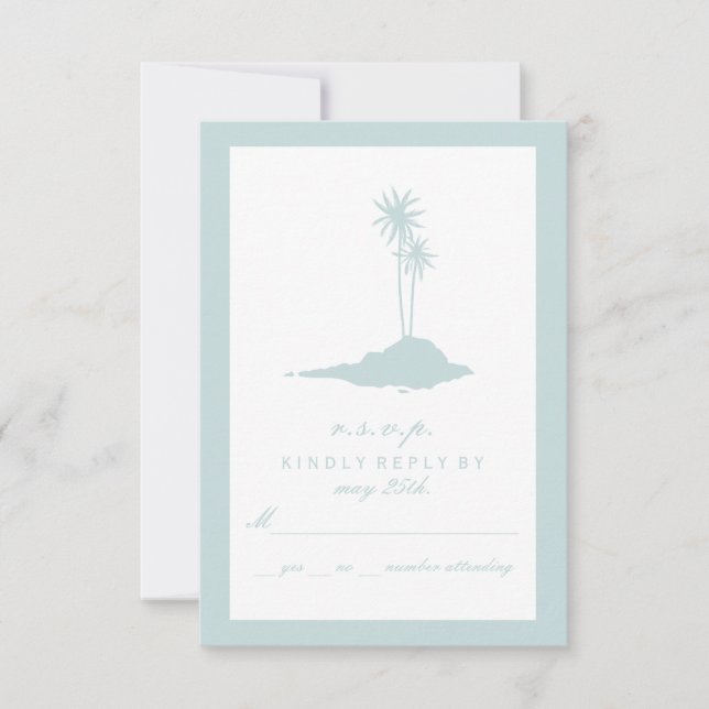 Mariage de plage de l'île moderne RSVP - Bleu (Devant)