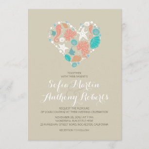 mariage de plage moderne invitation coeur de mer