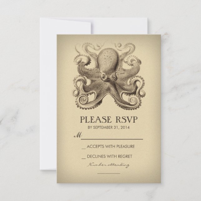 mariage de plage nautique carte RSVP avec poulpe (Devant)
