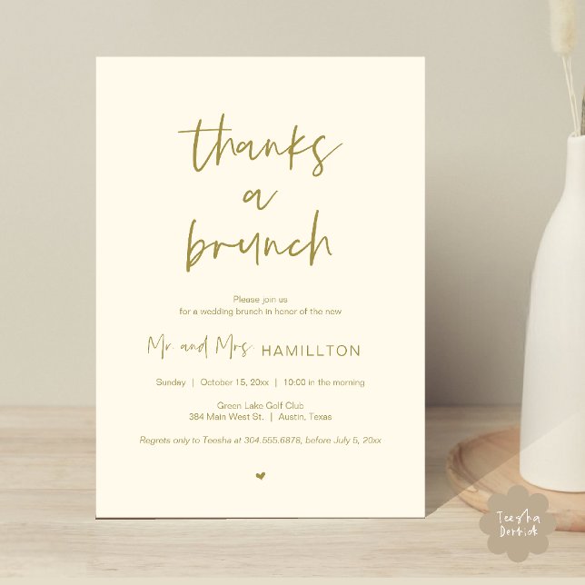 Mariage de poste Brunch, Merci une invitation Brun (Post wedding Brunch, Thanks a Brunch Invitation card PDF in yellow gold)