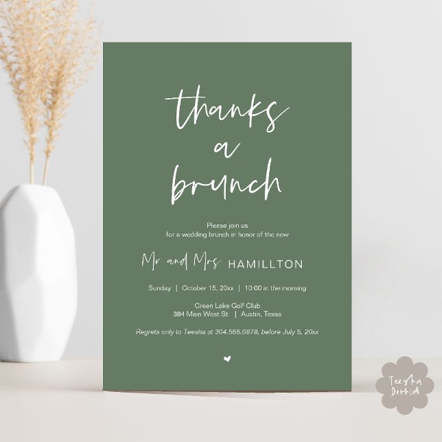 Mariage de poste Brunch, Merci une invitation Brun (Post wedding Brunch, Thanks a Brunch Invitation card PDF in Sage Green)