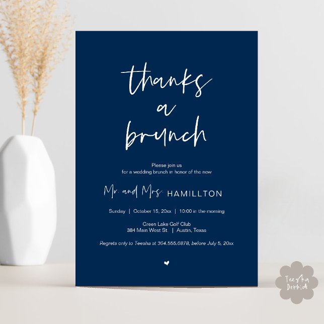 Mariage de poste Brunch, Merci une invitation Brun (Post wedding Brunch, Thanks a Brunch Invitation card PDF in Navy Blue)