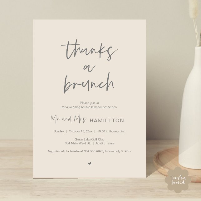 Mariage de poste Brunch, Merci une invitation Brun (Post wedding Brunch, Thanks a Brunch Invitation card PDF in cream grey)