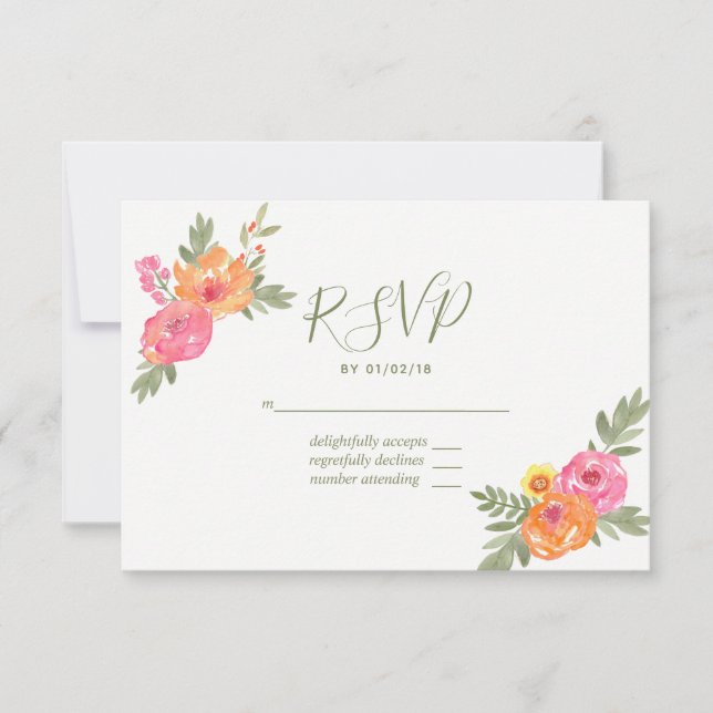 Mariage de printemps fleurs aquarelle RSVP (Devant)