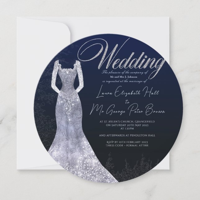 Mariage de robe nuptiale invitation ronde (Devant)