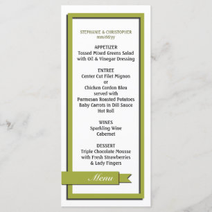 Mariage de ruban vert olive Menu / Programme
