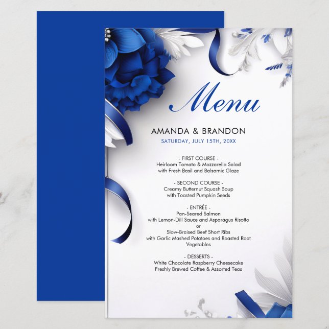 Mariage de rubans bleu et argent de la marine chic (Devant / Derrière)