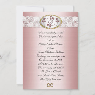 Mariage de satin et dentelle Monogramme Invitation