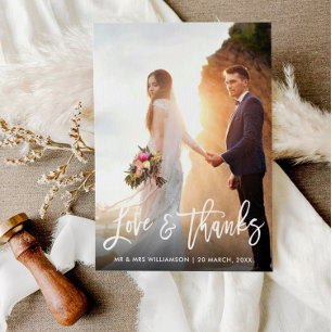 mariage de script blanc merci carte photo