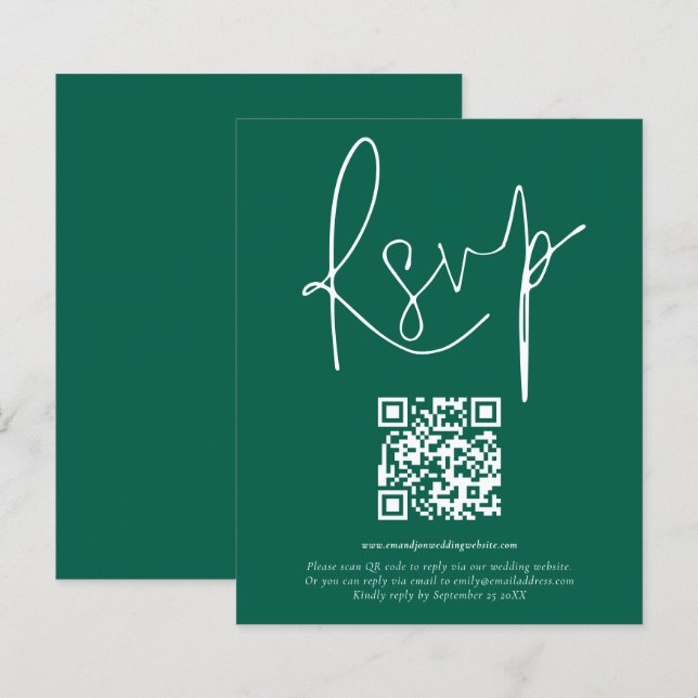 Mariage de script de code QR Budget Emerald RSVP (Devant / Derrière)