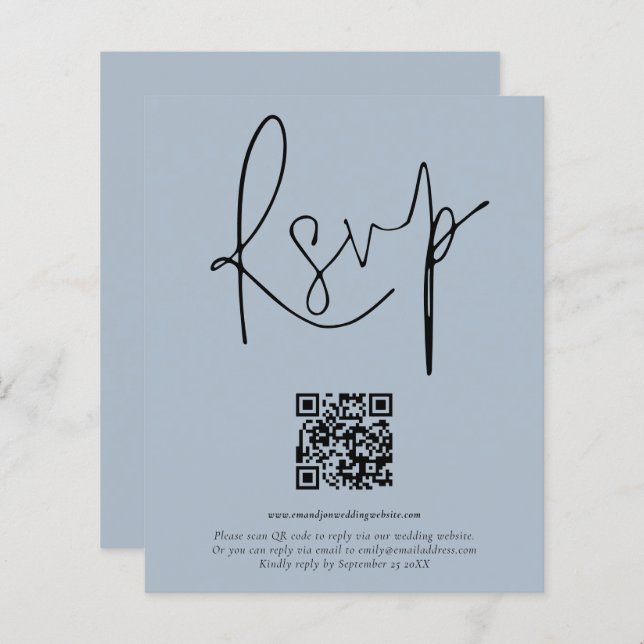 Mariage de script de code QR budgétaire Dusty Blue (Devant / Derrière)