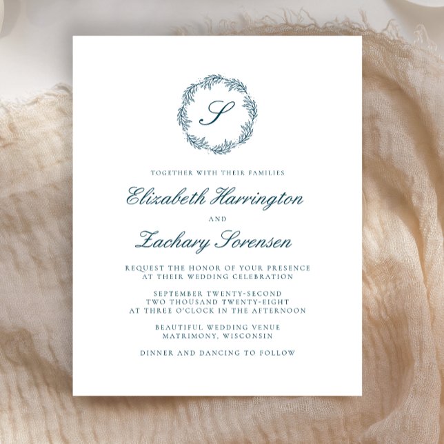 Mariage de script de monogramme bleu Turquoise Bud (Créateur téléchargé)