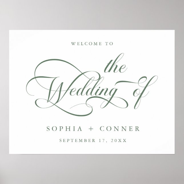 Mariage de script élégant Sage Green Affiche de bi (Devant)