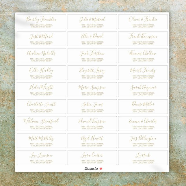 Mariage de script Gold personnalisé Étiquettes de  (Custom Gold Script Wedding Guest Address Labels)
