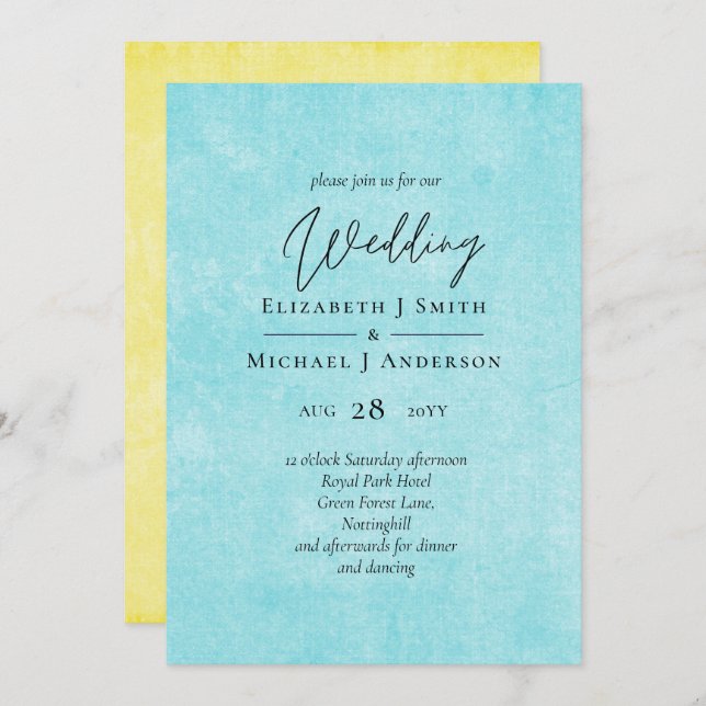 MARIAGE de script jaune Turquoise BUDGET (Devant / Derrière)