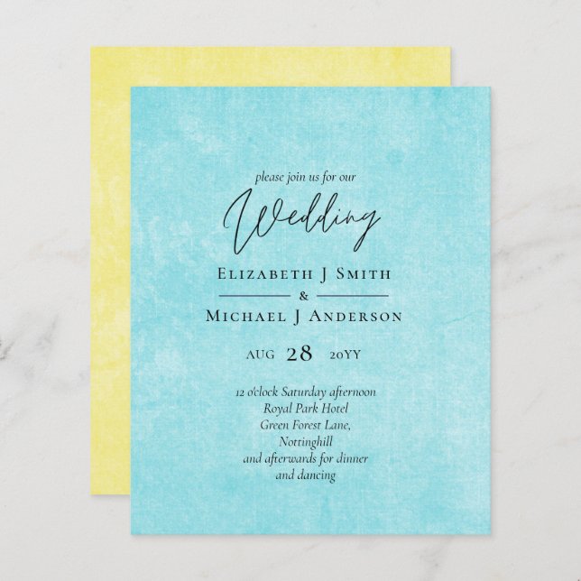MARIAGE de script jaune Turquoise BUDGET (Devant / Derrière)