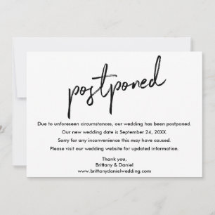 Mariage de script manuscrit reporté nouvelle carte