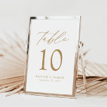 Mariage de script or élégant moderne Numéro de tab<br><div class="desc">Trendy, minimalist wedding table number cards featuring gold modern lettering with "Table" dans calligraphy script moderne. The design feh white background or a color of your choice. Le design repeats on the back. To order the table cards: add your name, wedding date, and table number. Add each number to your...</div>