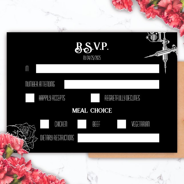 Mariage de tatouage crâne noir et blanc RSVP (Black and White Skull Tattoo Wedding RSVP)