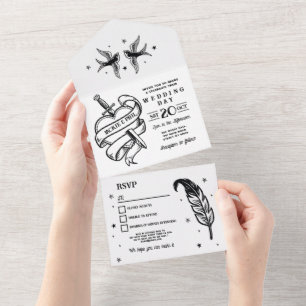 Mariage de tatouage Invitation & RSVP Oiseaux card