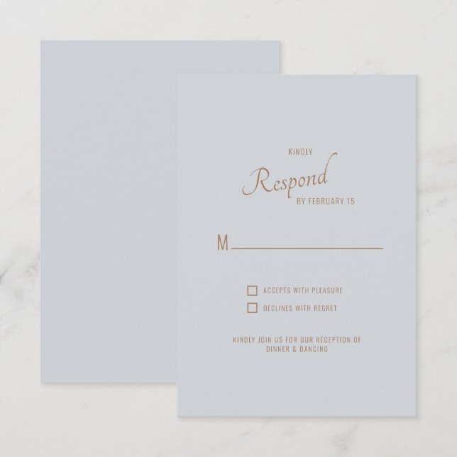 Mariage de texte bleu Dusty Gold RSVP (Devant / Derrière)
