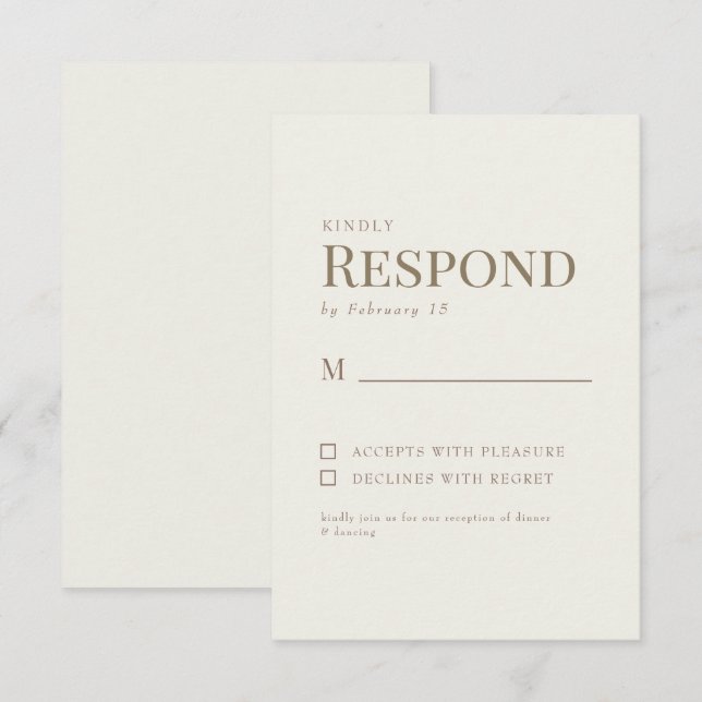 Mariage de texte en or à la crème simple RSVP (Devant / Derrière)